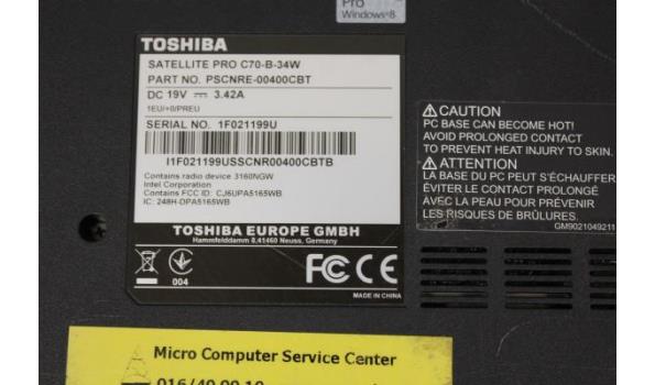 laptop TOSHIBA, type Satellite pro c70-b-34w, core i5, werking niet gekend